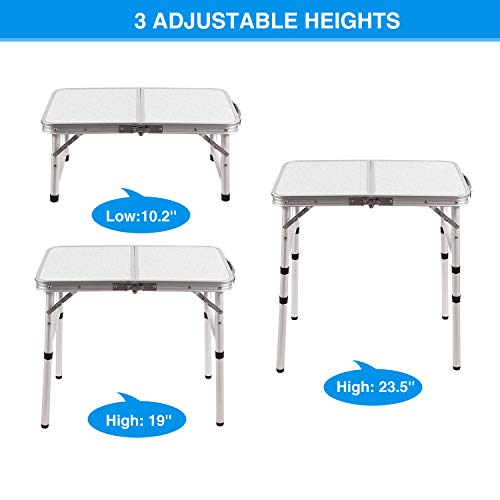 Redswing Small Folding Table 2 Feet, Small Foldable Table Adjustable Height, Lightweight Portable Aluminum Camping Table, 3 Heights, 23In X 15 In X 10 In #TOP1