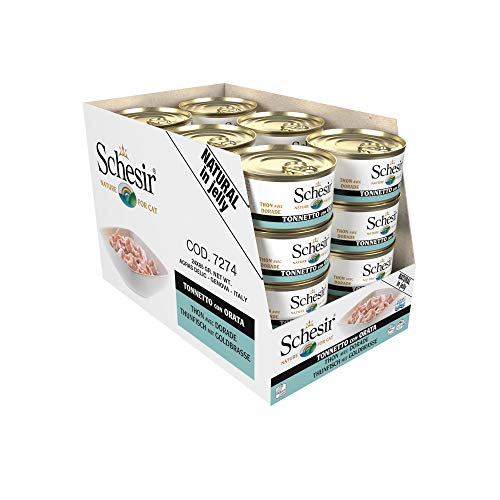 Schesir Cat Jelly Thunfisch mit Goldbrasse, Katzenfutter nass in Gelee, 24 Dosen x 85 g