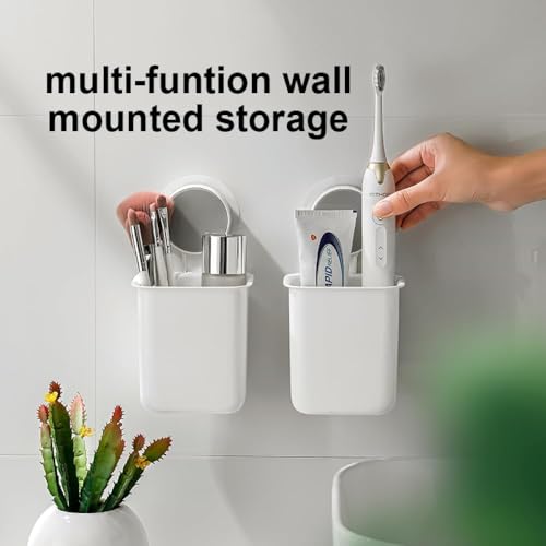 Image of Xmart India Wall-Mounted Tooth Brush Holder Bathroom - Self-Adhesive Bathroom Organiser Without Drill for Toothbrushes with Plastic Soap Holder- Soap Box for Bathroom- (Toothbrush Holder + Soap Dish)