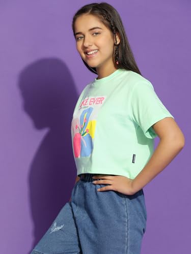 Image of Li'l Tomatoes Girls Crop T-Shirt | 100% Cotton | Graphic Printed Summer Top | Soft & Breathable Casual Wear | 7-16 Years