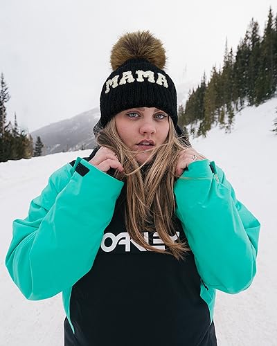 2PCS Parent-Child Beanie Hat Mama and MINI Embroidery Knitted Hat Winter Warm Cuffed Ski Cap with Pom Pom3