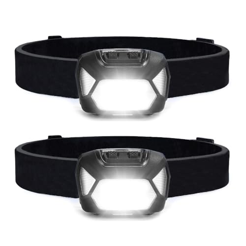 Offgridtec 2er Pack LED Stirnlampe 220lm, 1300 Lux, IPX4 Wasserdicht, Verstellbares Kopfband, Verschiedene Lichtmodi für Outdoor, Camping, Wandern, Leicht, Batteriebetrieben (nicht inklusive), Schwarz