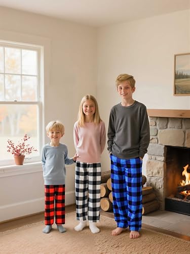 TUONROAD Boys 3 Pack Pajama Pants Soft Plaid Cozy Elastic Waist Sleep Bottoms Size 7 14 with Pockets3