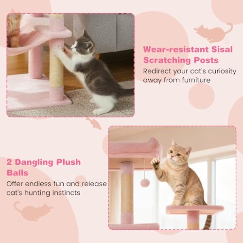 Torre para gatos indoor 75 pulgadas con postes de sisal rosa miniatura 7
