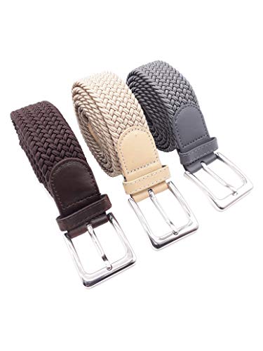 Speed 3 stuks stretchriem met 120 cm totale lengte en 3,5 cm breed elastisch gevlochten en rekbaar, 1 x bruin, 1 x beige en 1 x grijs.