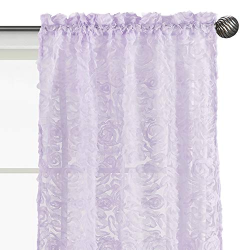 Image of Sweet Jojo Designs Purple Floral Rose Window Treatment Panels Curtains - Set of 2 - Solid Light Lavender Flower Luxurious Elegant Princess Vintage Boho Shabby Chic Luxury Glam High End Roses