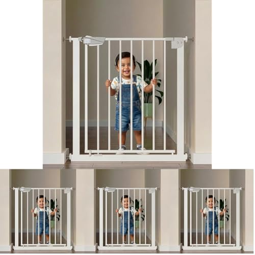 Image of Cherilo Baby Safety Gate for Kids & Pets | Adjustable Dog Gate Barrier for Home (Fits 75-84 cm) | Pressure Mounted Child Gate for Toddlers & Dogs | Auto Close, No Drill Installation | White