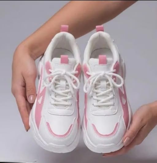 Image of Women's Chunky Lace-Up Sneakers, Colour Block Platform Casual Shoes