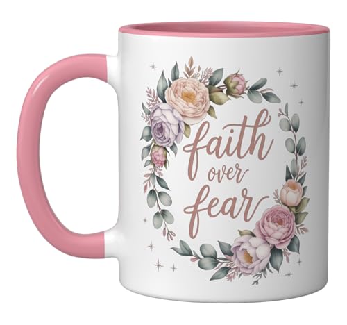 Taza Cerámica Inspiracional Faith Over Fear Rosa/Blanca 11oz miniatura 1