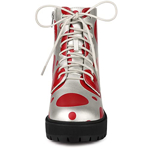 Allegra K Women's Polka Dots Platform Zipper Lace Up Combat Disco Boots2