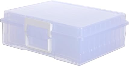 Healeved Plastic Photo Storage Box with 18 Cases Handle | Portable Organizer for Home or Office, View, Modern Clean Look, Keeps Pictures Tidy