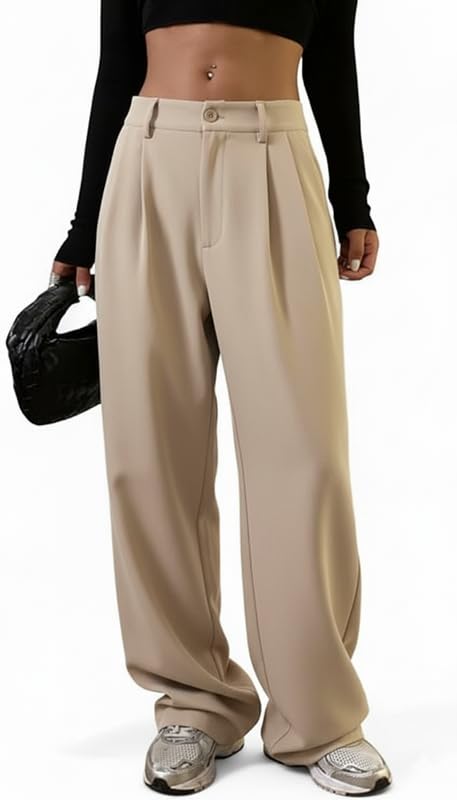 Image of OOMPH! Women's High-Waisted Pant | Wide Leg Trousers | Korean Style Stretchable Trouser