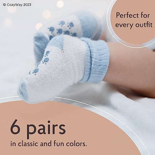CozyWay Baby & Toddler Socks With Grippers Non Slip Crew Grip Socks for Girls and Boys Soft Comfy Cotton - 12 Pack3