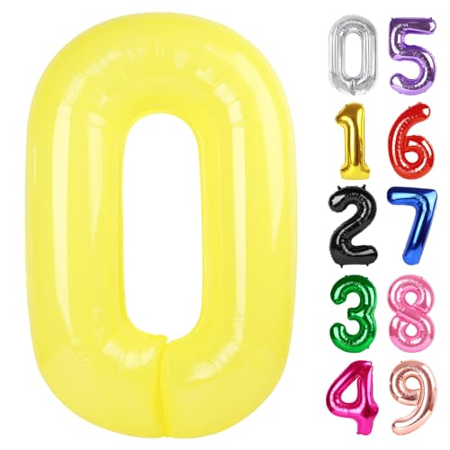 Image of Yellow Number 0 Balloon 40 Inch, 0 Balloon Number for 10th 20th 30th 40th 50th 60th Birthday Decorations, Yellow Party Supplies