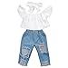 Produktbild Kobay Baby Off Schulter Crop Tops + Loch Jeans Hose Jean Stirnband Kleinkind Kinder Kleidung