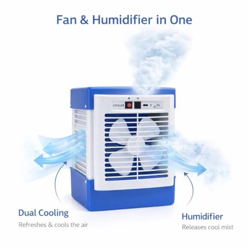 Image of Drumstone (𝐒𝐩𝐞𝐜𝐢𝐚𝐥 𝟏𝟓 𝐘𝐞𝐚𝐫𝐬 𝐖𝐚𝐫𝐫𝐚𝐧𝐭𝐲) Rechargeable Mini Air Cooler with Water Tank, Portable Personal Cooling Fan & Humidifier, USB Desktop Air Cooler for Home