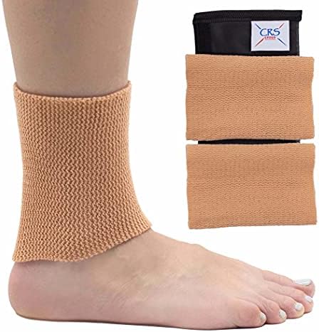 CRS Cross Ankle Gel Sleeves. One Pair of Premium Padded Skate Socks to Cushion and Protect Ankle, Foot and Leg for Figure Skating, Ice Hockey, Roller, Inline Skates. Riding or Ski Boots. (Tan)