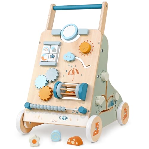Image of PairPear Wooden Baby Walker, Baby Push Walker, Montessori Walker Toy with Activity Center for Girls Boys, Adjustable Speed Baby Walker for Kids Development