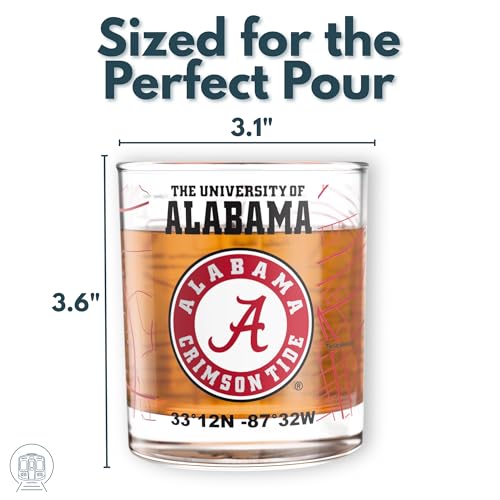 Image of Greenline Goods - University of Alabama Crimson Tide College Whiskey Glasses (Set of 2), 10 oz - Full-Color Logo + Campus Map