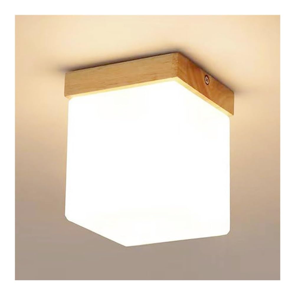 Plafonnier moderne bois et verre cylindrique pour couloir et entrée