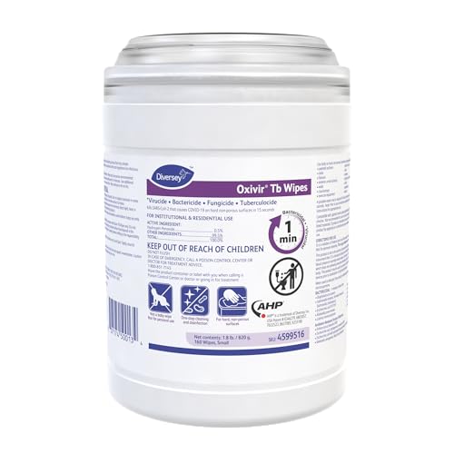 Image of Oxivir Diversey 4599516 Tb Disinfectant Small Wipes, Accelerated Hydrogen Peroxide Based Cleaner Disinfectant, Ready-to-Use, Unscented, 160-Wipes, 1-Canister (Pack of 12)