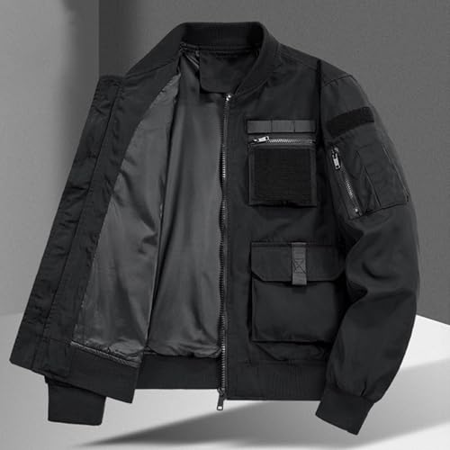 Finelylove Mens Military Tactical Jacket Cargo Flight Bomber Jacket Waterproof Nylon Windbreaker with Multi Pockets3