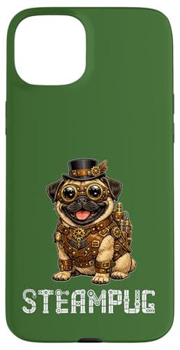 Steampunk Pug Dog Steampug �L���[�g�ȃX�`�[���p���N�E�p�O�� ���g�����B���e�[�W�E�X�`�[���p�O �X�}�z�P�[�X iPhone 15 Plus �p