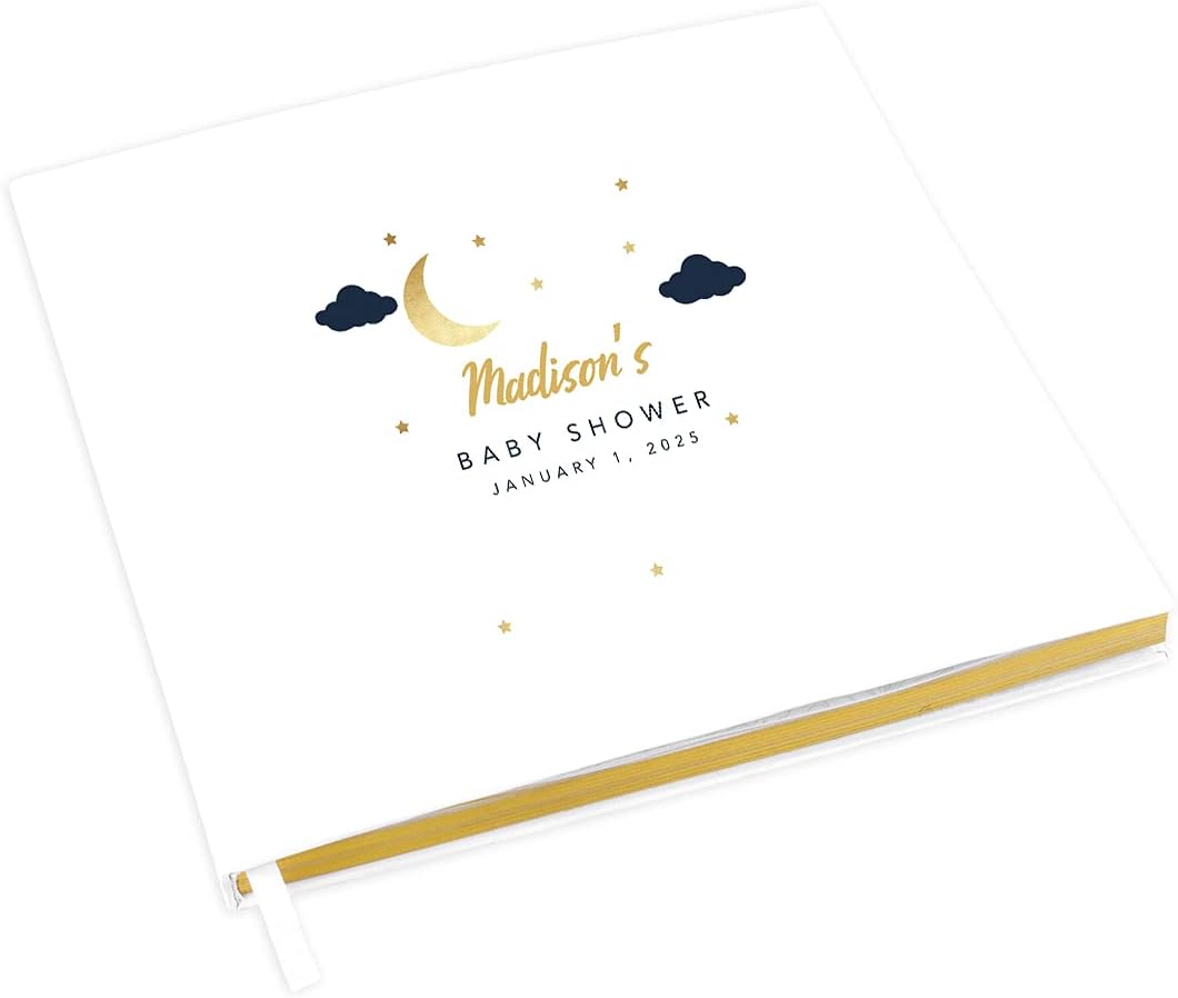 Andaz Press Personalized Baby Shower Guestbook with Gold Accents, Watercolor Pink Peonies Custom, White Guest Sign in Registry 120 Pages 8.5 X 8.5 Memories Book for DIY, Scrapbook, Photo Album