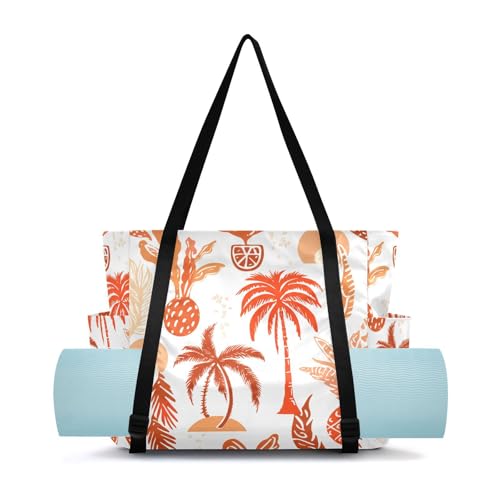 Lxqimora Tropical Plants Sunset Orange Yoga Mat Bag for Women Water-Resistant Gym Bag with Yoga Mat Holder Tote Bag for Gym Pilates Travel Yoga