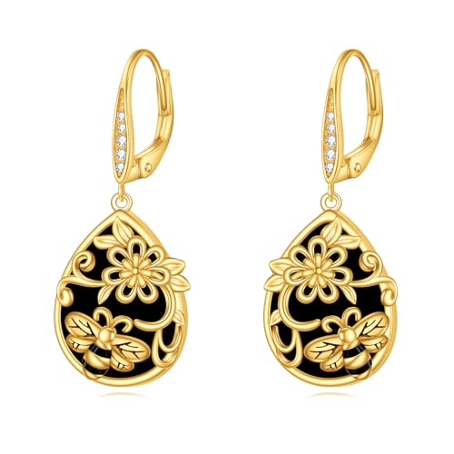 Image of LUHE Bee Earrings for Women 925 Sterling Silver Bumble Earrings with Honeycomb Honeybee Jewelry Dangle Gifts for Women
