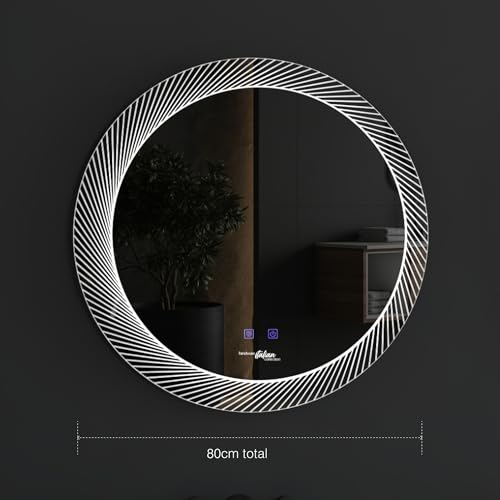 Image of Hindware Italian Collection Round LED Mirror | 780mm Frame Outer Diameter with 640mm Mirror Diameter | Touch Display | Defogger Feature Enabled | Color Changing Backlit LED Metal Frame
