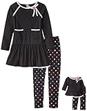 Dollie & Me Girls' Knit Swing Dress with Pocket Detail Piping and Legging
