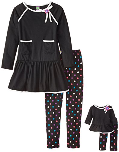 Dollie & Me Girls' Knit Swing Dress with Pocket Detail Piping and Legging