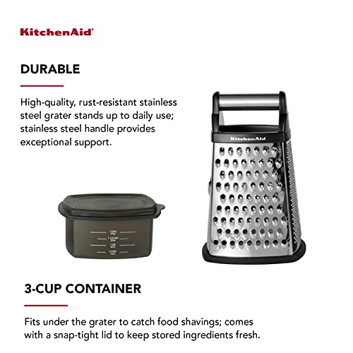 Kitchenaid Gourmet 4-Sided Stainless Steel Box Grater With Detachable Storage Container, 10 Inches Tall, Black #TOP2