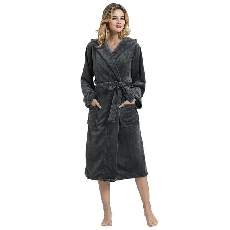 Image of HEARTNICE Womens Hooded Fleece Robe, Soft Bathrobe for Womens, Cute Long House Coat
