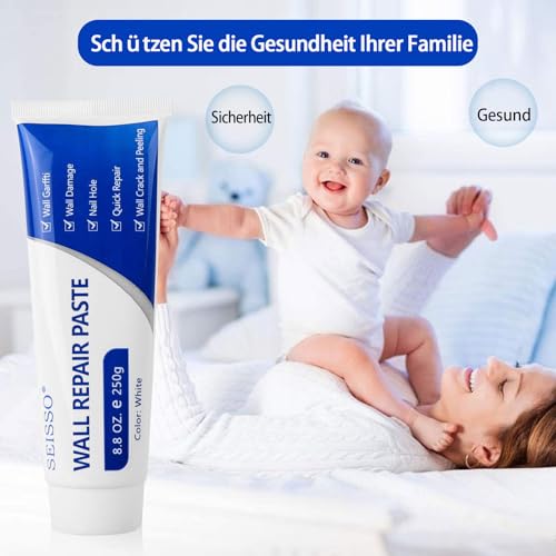 SEISSO 500g Spachtelmasse Weiß Innen,Wandreparatur Creme,Wandausbesserungs Paste,Grosse Kapazität Trockenbauflicken Reparaturset mit Schaber,Wandlochfüller,Schnell für die Reparatur von Rissen(500g)