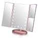 EASEHOLD Lighted Makeup Mirror Tri-Fold Dimmable 21 LED Lights Vanity 2X 3X Magnifying 180 Degree Adjustable with Touch Screen Dual Power Supply Countertop Cosmetic Mirror