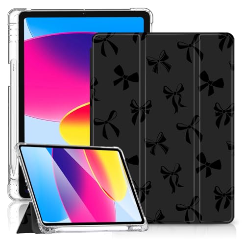 Housse iPad 10e génération 2022 style chic nœud noir pour étudier et travailler au café