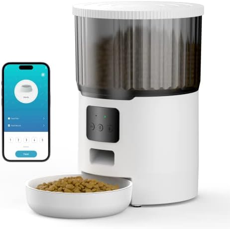 UIOOQ Automatic Cat Feeders, WiFi Cat Food Dispenser with 10s Dining Call, 4L Timed Cat Feeder with Custom Schedule up to 12 Portions 10 Meals Per Day, APP Control,Rotatable Lock Lip