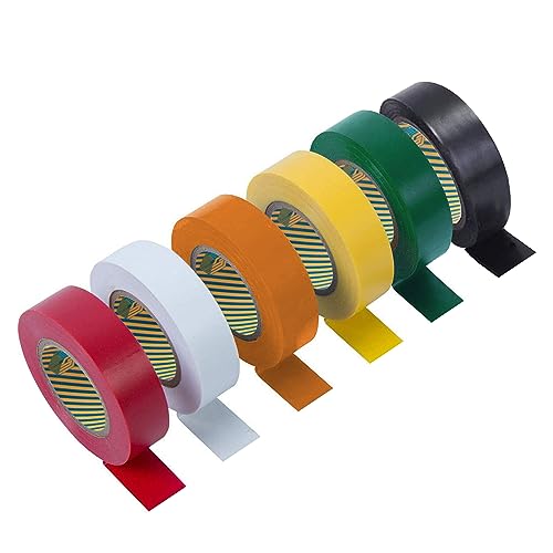 Image of Electrical Tape， 0.63* 65 FT Professional Flame Retardant Waterproof PVC Electrical Insulation Tape Home Outdoor Multipurpose Electric Insulating Wire Wrapping (Pack of 6, Multi-Color, 0.63 inch * 65ft)