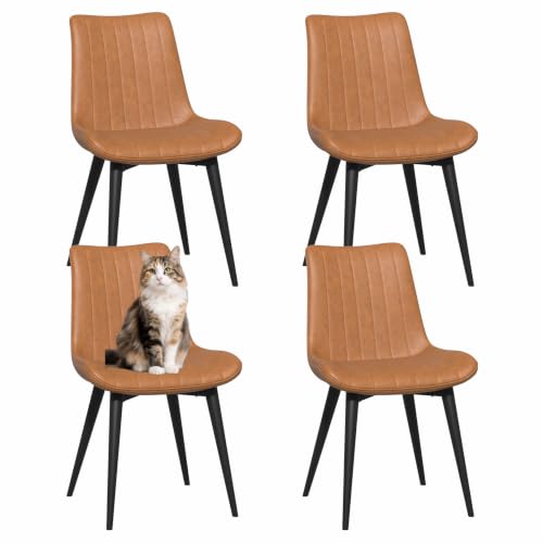 Image of Dining Chairs Set of 4 Vintage Leather Kitchen Chairs Dining Chairs Brown
