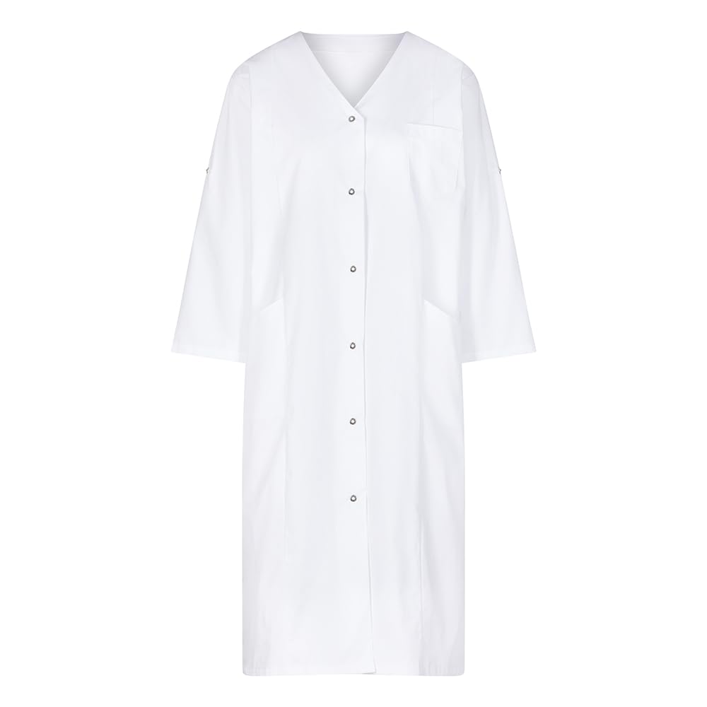 EXNER Bata de laboratorio para mujer, manga larga, cuello en V, mezcla de algodón