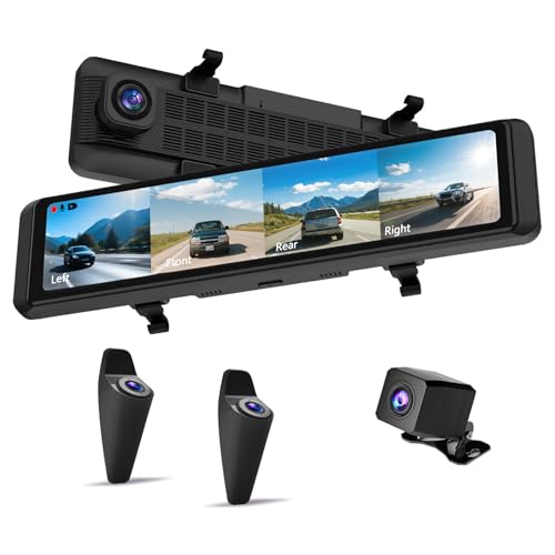 MUYACDST'G 12''Rear View Mirror Camera,4-Channel Mirror with BSD Blind spot