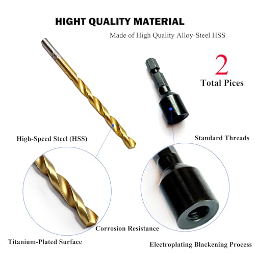 Image of 2 Pcs Hanger Bolt Driver and Drill, Alloy-Steel Driver with HSS Twist Drill for 1 /4 inch-20 Double Headed Wood Screws Fully All Threaded Rod,Threaded Insert Hexagon Head Drivers and Drills Bits