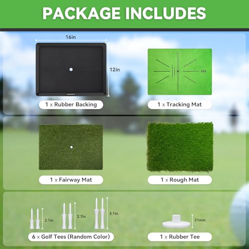 Image of COSPOPTIC Golf Hitting Mat with Swing Path Feedback, Heavy-Duty Rubber Base Anti-Slip Golf Training Mat, Extra Replaceable Surface, Portable Practice Mat for Home Office Garage Yard Indoor Outdoor