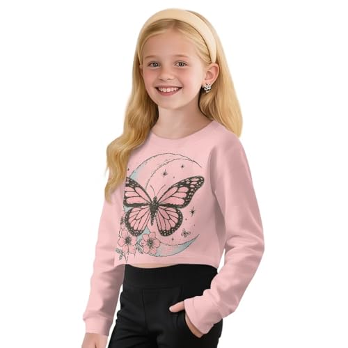Crop Tops for Girls Long Sleeve Shirts Crewneck Pullover Sweatshirts Kids Everyday Activewear 5-14 Years2