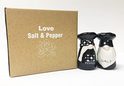 Karalin Ceramic Salt & Pepper Shaker Sets Tabletop Accessories Cute Gnomes Chef Design Family Gifts With Gift Box Ready (Black & White) #TOP2