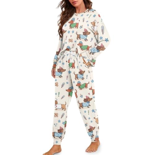 Image of Women's 2 Piece Printed Pajama Set Long Sleeve Sleepwear Set with Long Pants Casual Lounge Sets with Pocket
