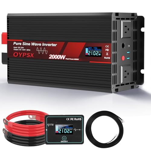 Image of OYPSX 2000W Power Inverter 24V to 110V 120V AC Pure Sine Wave Inverter for RV Truck Camping,Outdoor Off-Grid Power Converter with LCD Display,Wired Controller,AC Outlets USB Ports(24V-2000Watts)