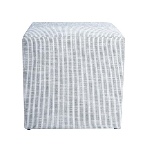 Image of HomePop 19 inch Square Ottoman - Blue Pinstripe Fabric